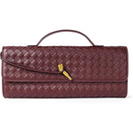 HASTHIP® Bolso de Mano para Mujer de Cuero Trenzado Grande,Clutch Fiesta y Boda,Bolso Convertible Hombro Elegante en Color Vino