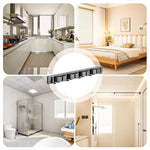 HASTHIP® Aluminum Wall Mop Holder, No Drill Push-in Mop Holder Organizer with 6 Hooks, Space Saving Cleaning Tool Organizer for Bathroom Garage