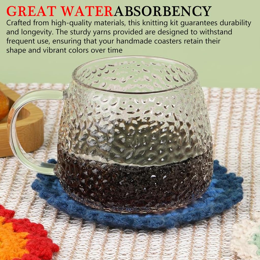 HASTHIP® DIY Crochet Kit Set of 4Pcs DIY Crocheting Coasters Material Kit Floral Croch