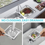 HASTHIP® 2Pcs Square Stainless Steel Kitchen Strainer, Drain Filter, Wide Rim Anti Clogging Mesh Drain Filter Vegetable Hair Catcher Drain Cover, 4.3 inches Diameter (Silver)