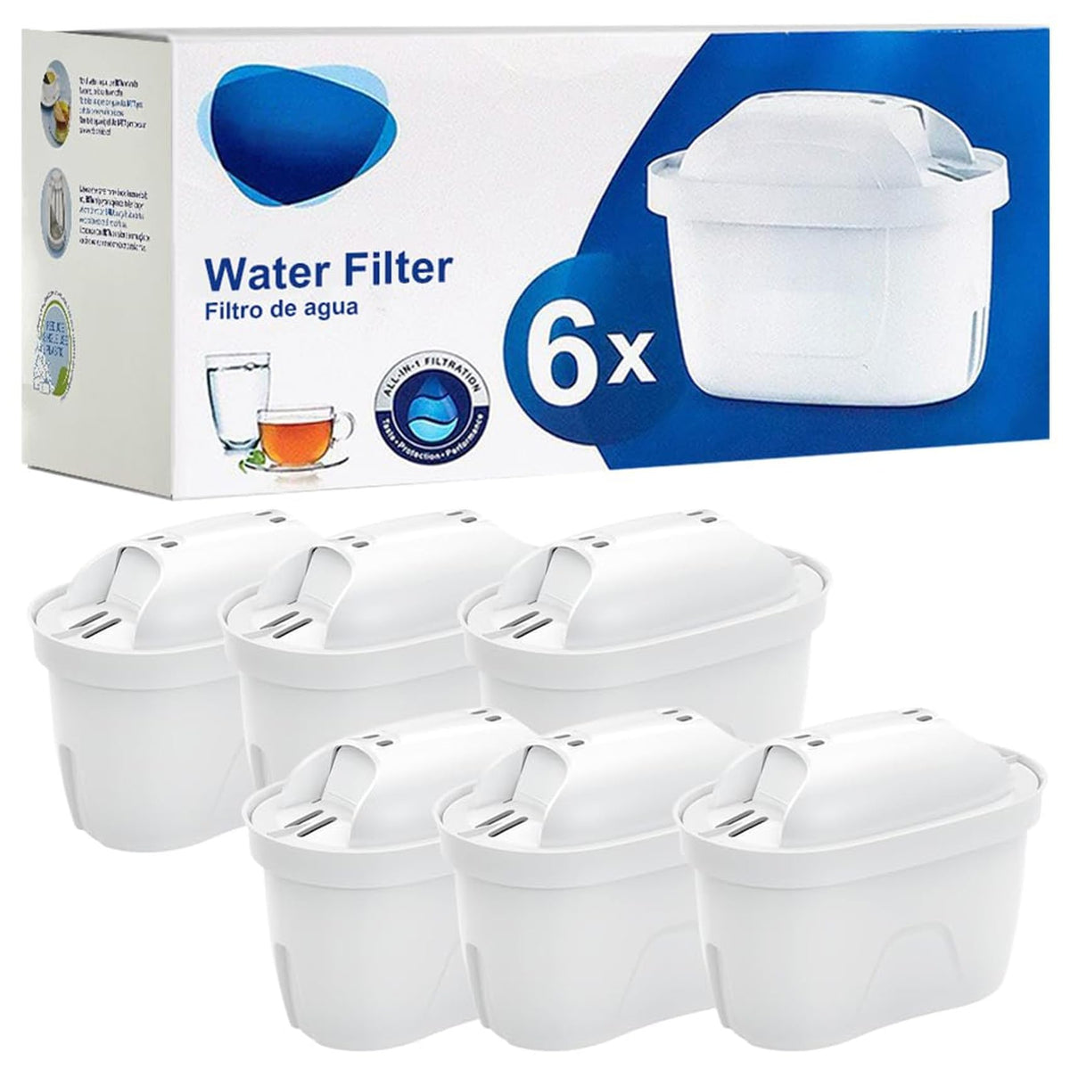 HASTHIP Compatible Brita Water Filter Pitchers for Cleaner Taste with 6 Pack 65 Gallon Filters