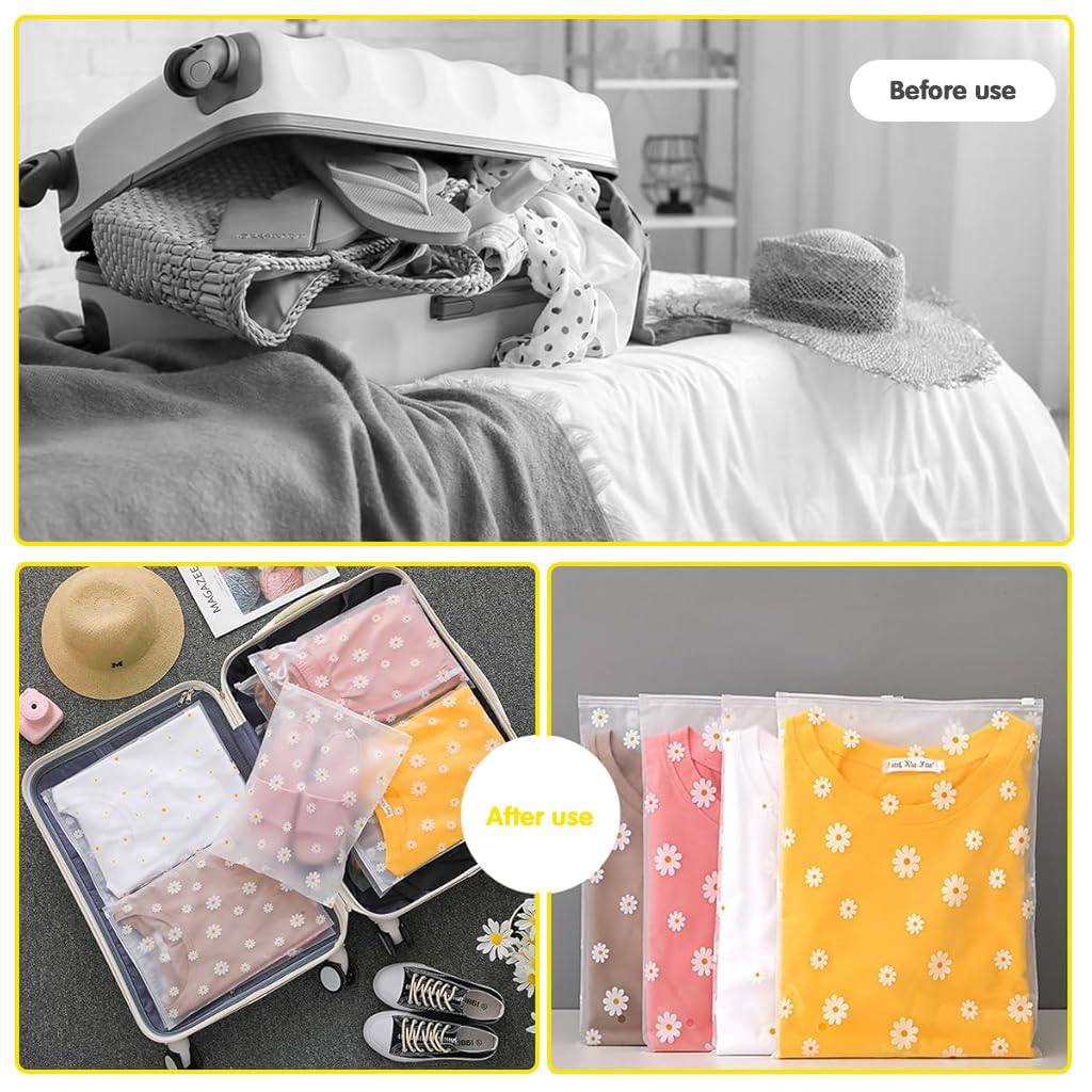HASTHIP Clothing Storage Bags for Travel and Home with Zip Lock | 10 Pcs Matte PEVA Daisy Print