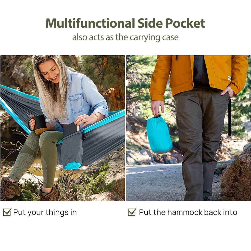 Hammock for Camping Outdoor Activities with 2 Fixing Straps, Hammock Swing for Adults Kids, Portable Ultralight Nylon Hammock for Travel Beach Trekking, Maximum 200kg Load (275 x 140cm)