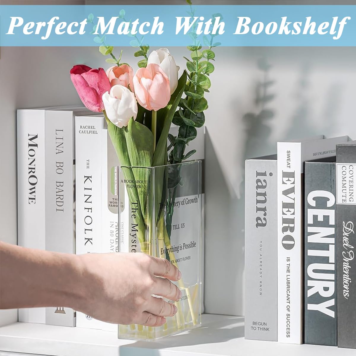 HASTHIP Book Shaped Flower Vase for Home Decor with Transparent Acrylic Design 20x15x4cm