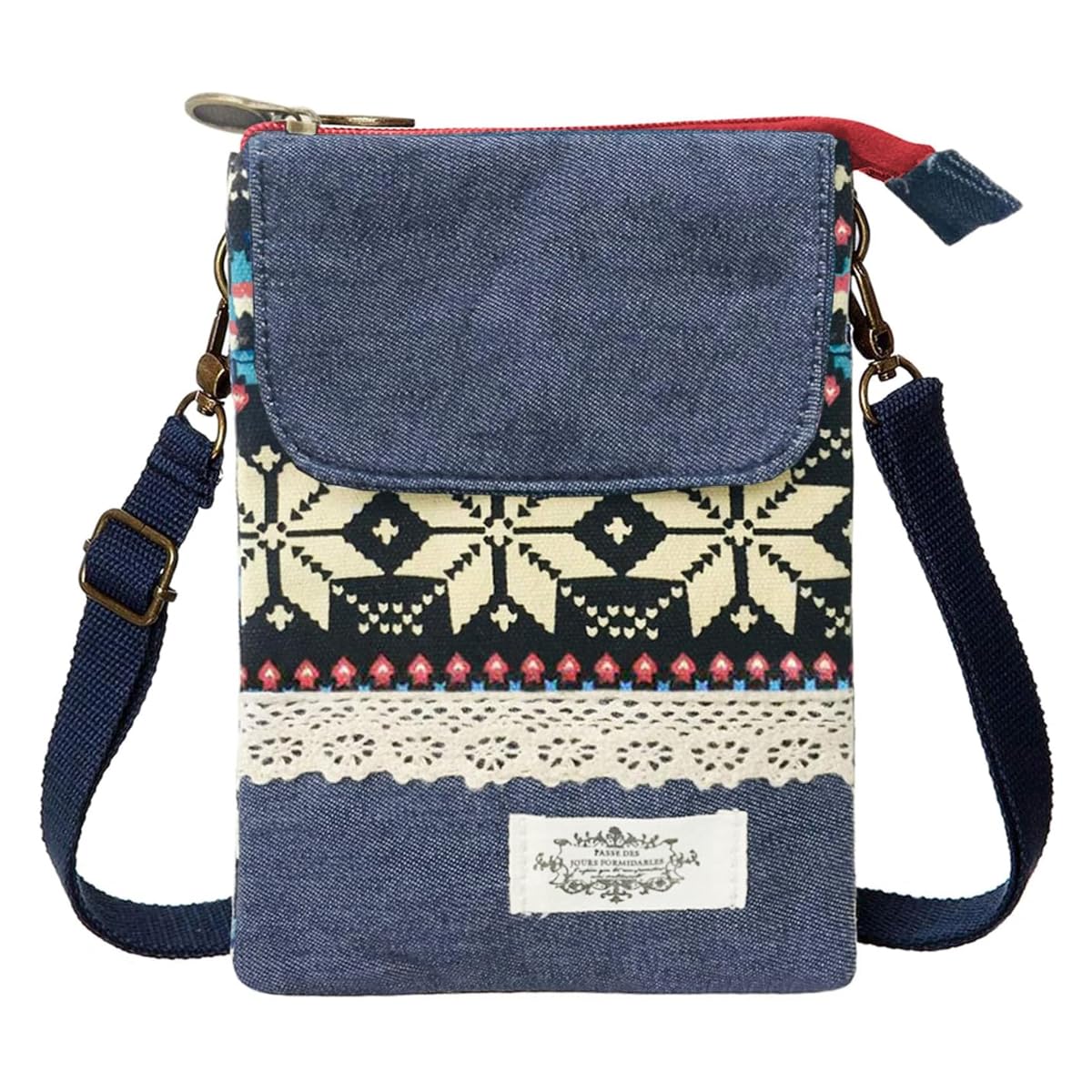 HASTHIP® Women's Boho Print Phone Bag, Multicolour - Canvas Cloth, Cotton, Nylon - 12cm x 19cm x 1cm - 120.8g - Drawstring Closure - Cross-Body Strap - Casual, Boho-chic