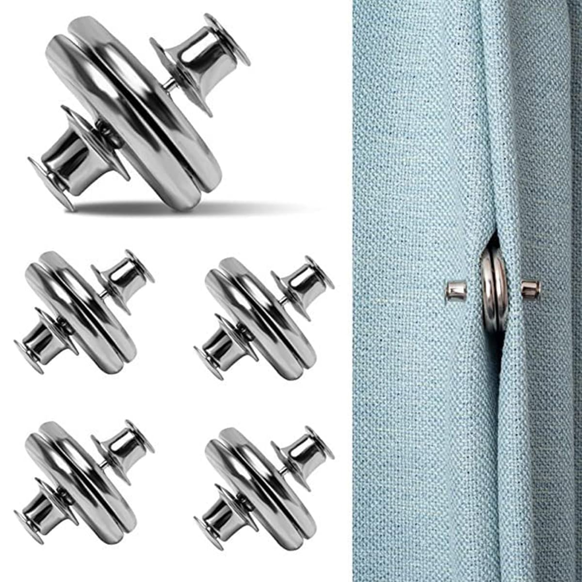 HASTHIP Curtain Magnets Closure with Tack for Heavy Velvet and Suede Drapes | 5 Pairs Holdback Buttons