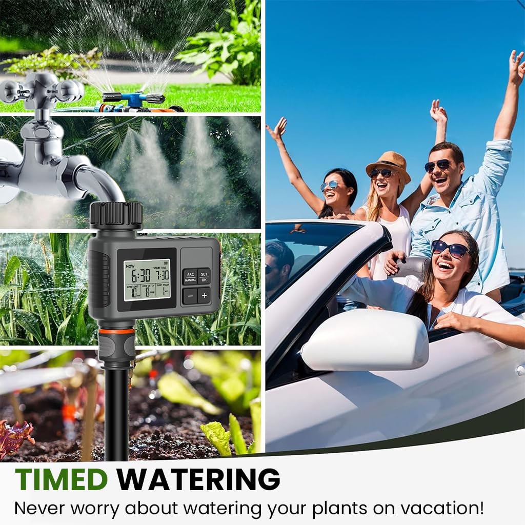 HASTHIP Automatic Water Timer for Garden Faucet with 0–360 Min Setting and Rain Delay | UV‑Resistant ABS Smart Irrigation Control