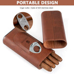 HASTHIP® Fortune Nexus Cigar Case for Travel,Cedar Wood Lined Leather Humidor with Stainless Steel Cigar Cutter,Portable Humidor Tube Holds 3 Cigars Storage Gift Set for Men 2 Pack Cigars Not