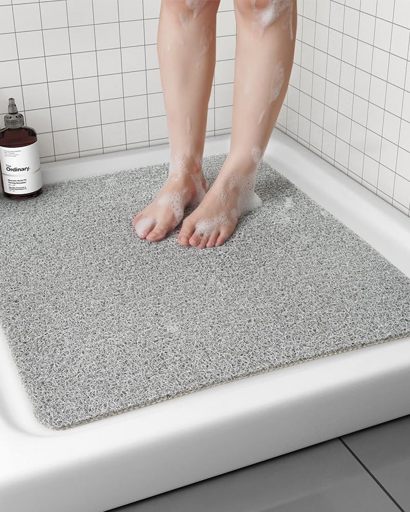 Non Slip Shower Mat, 23.6 x 23.6 inch Quick Drying PVC Loofah Bathmat, Easy Cleaning Shower Floor Mat for Shower, Tub, Bathroom, Wet Areas