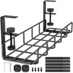 HASTHIP® Bandeja de gestión de cables debajo del escritorio 27.5”,organizador cables acero con abrazadera sin perforación,bandeja metálica malla para control cordones y cargadores