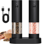 HASTHIP® Electric Salt and Pepper Grinder Set Rechargeable Automatic Pepper Mill with Charging and Storage Base for Kitchen Use