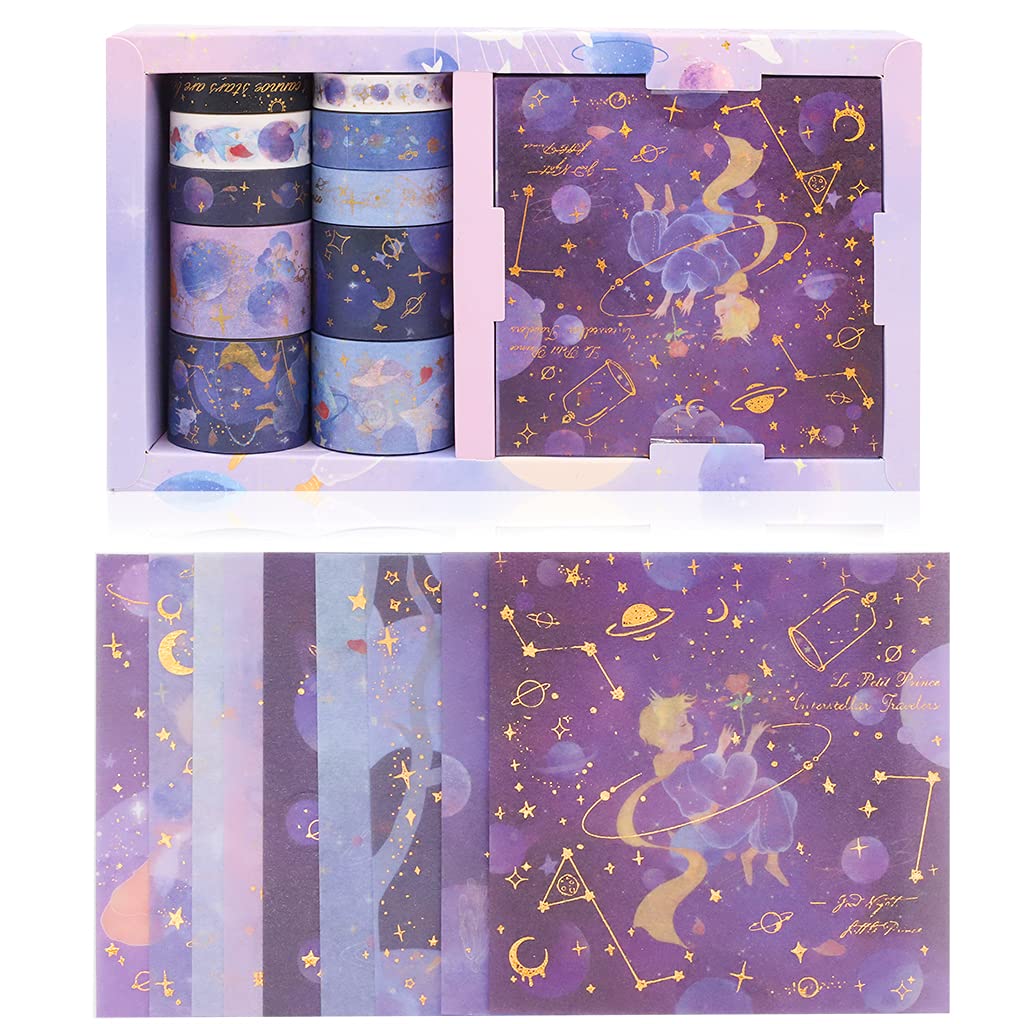 HASTHIP Washi Tape Set for Journals and Crafts with 10 Rolls and 10 Sticker Sheets | Purple