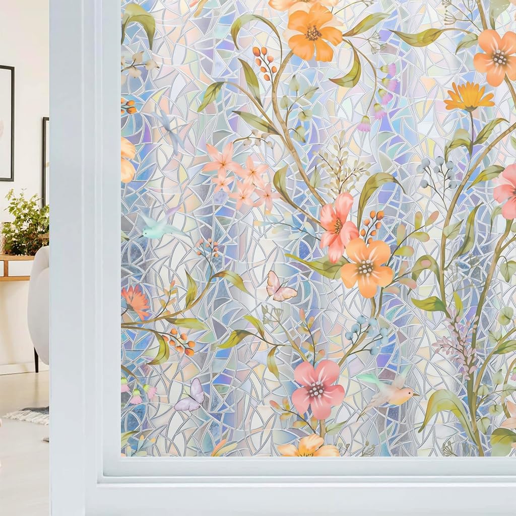 HASTHIP Privacy Glass Window Film for Home and Office with Static Cling 45cm x 2m | UV Resistant Floral Design