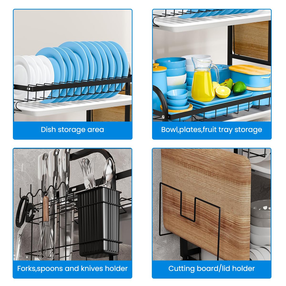 HASTHIP Dish Drying Rack for Kitchen with Double Layer Design and Removable Tray 43x23.5x39cm