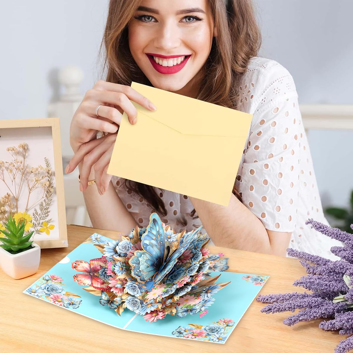 HASTHIP® 3D Pop-Up Butterfly Greeting Card, Handmade Floral Gift Card for Birthday, Anniversary, Friendship & Special Occasions, 5x7 Inch