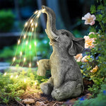 HASTHIP Elephant Resin Statue for Garden and Home Decor with Solar Starry Light 4.5x5.3x10.6 in