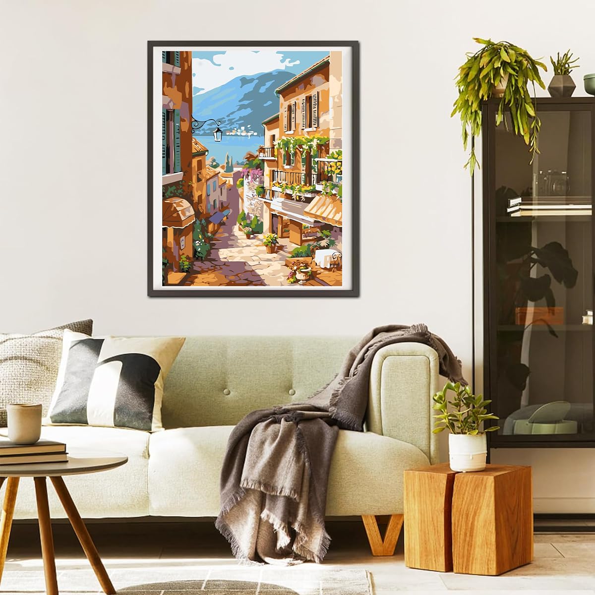 HASTHIP Paint By Numbers Kit for Adults with 16x20 Pre Framed Canvas & Acrylic Paints | European Town Scenery Art for Home Decor and Gift