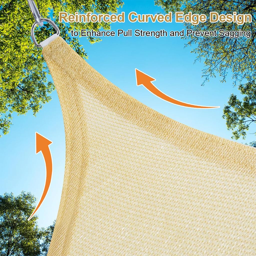 HASTHIP Sun Shade Sail for Backyard and Camping with 118 in Triangle Canopy & D Rings | Beige HDPE Outdoor Cover