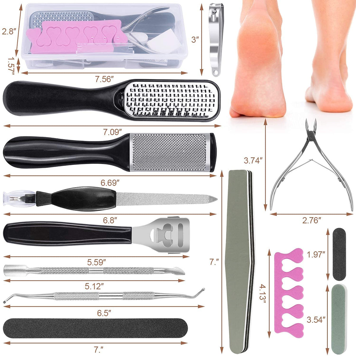 HASTHIP® 20 in 1 Pedicure Tool Set, Portable Manicure Machine, Foot Care Foot File, Callus Removal Nail File, Stainless Steel Foot File (For Men And Women), Father's Day Gift