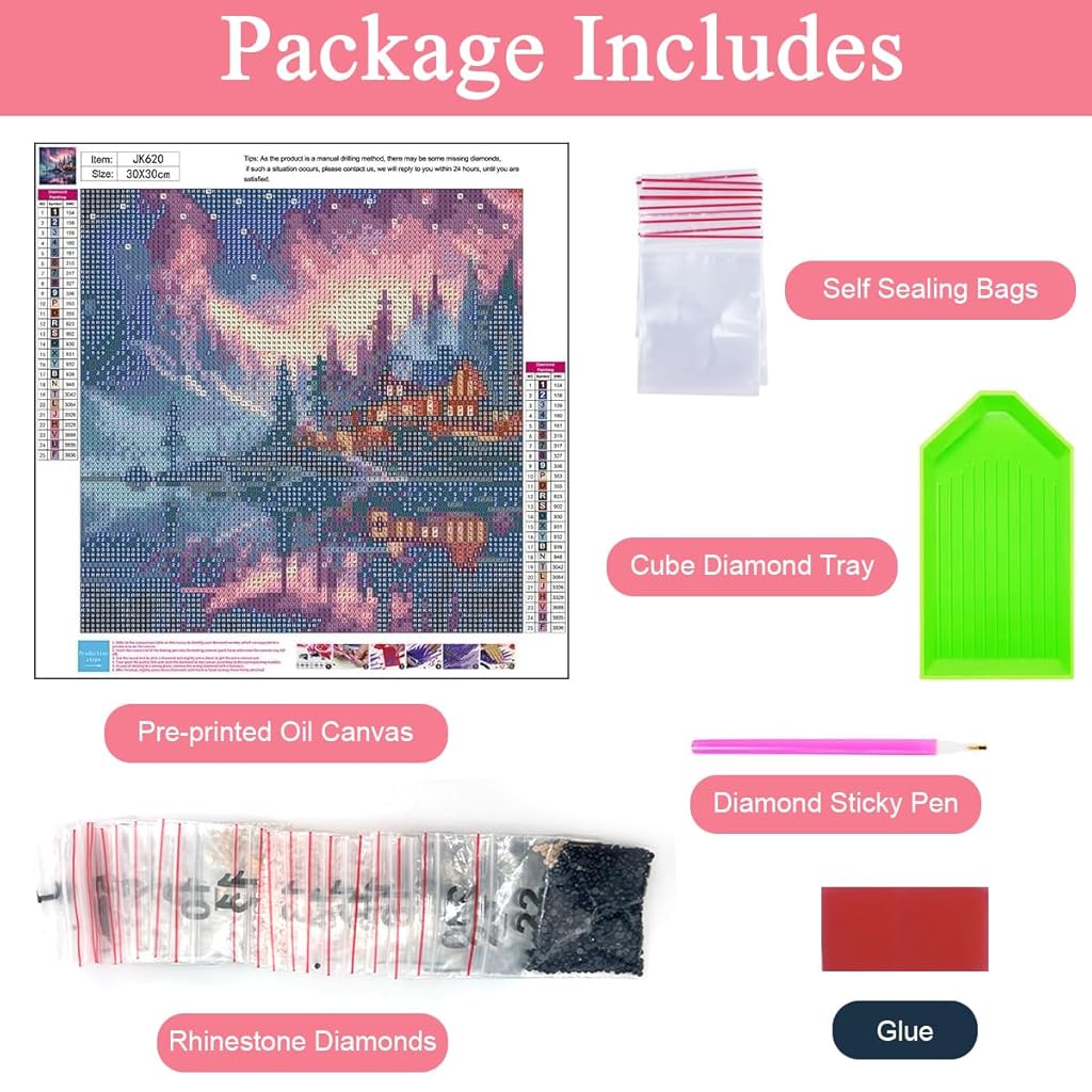 HASTHIP® 4pcs DIY Diamond Art Painting Kit 5D Diamond Art Painting Kit Hyper-Realistic Scenery Diamond Painting Wall Decor Beginners Diamond Art Painting Supplies DIY Home Gift, 11.8 x 11.8 Inch