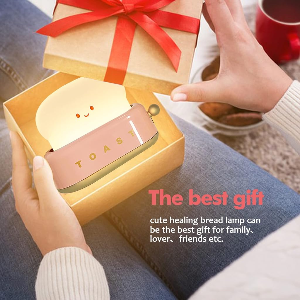 HASTHIP® Kawaii Desk Lamp Cute Toaster LED Light,Rechargeable Portable Night Light with Timer,Eye-Caring Dimmable Table Lamp Bedroom Decor Gift for Kids Girls Teens Reading Study