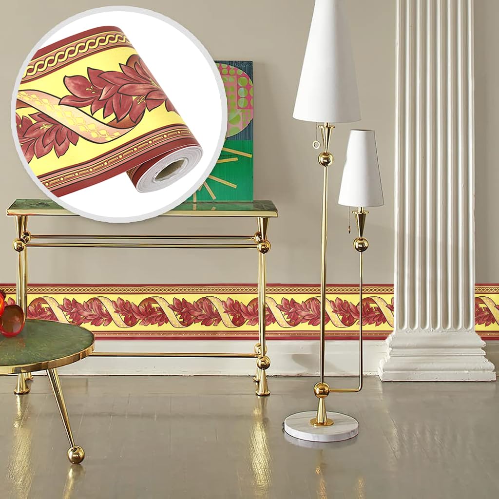 HASTHIP® Wall Border Sticker - 3.9''×29.5 Ft Self-Adhesive Floral Trim PVC Frame Sticker, Kitchen Bathroom Waterproof Wallpaper Border Removable Self Adhesive Tiles for Room Decor, Cupboard, Home DIY