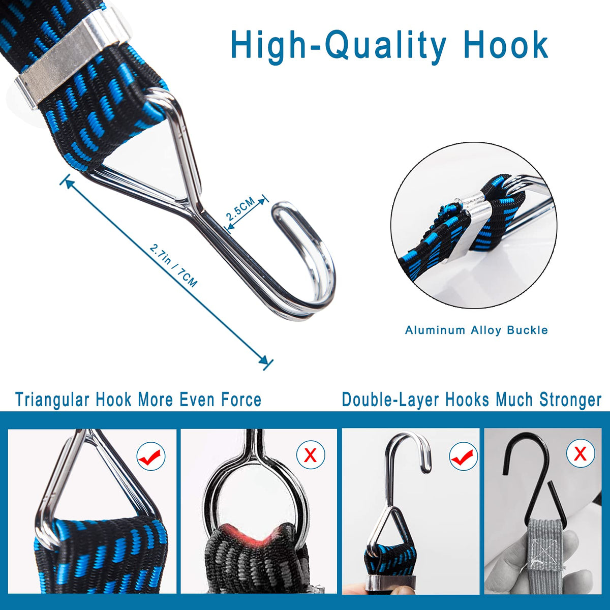 4Pcs 3.3ft Luggage Strap for Motorcycle Bike with Metal Hooks, High Elasticity Bungee Cord Elastic Rope