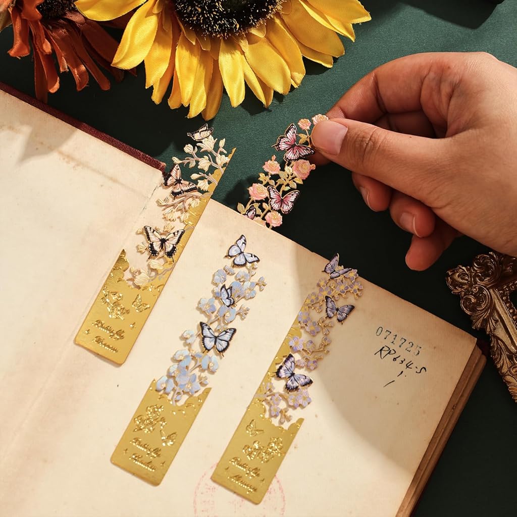 HASTHIP® Juego de marcapáginas metálicos con diseño mariposas y flores