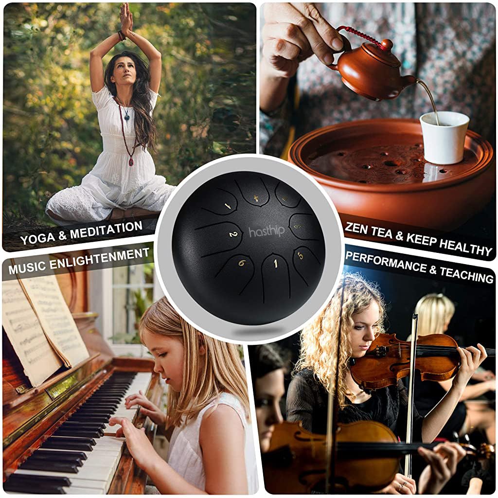 Steel Tongue Drum 8 Note, 6 inch Percussion Instrument Handpan Drum with Bag, Music Book and Mallets for Kids and Adults Meditation Musical Education Concert Mind Healing Yoga (Black)