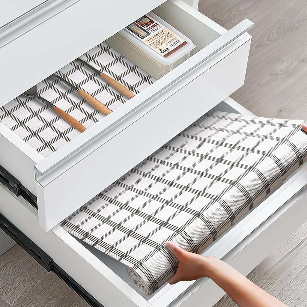 HASTHIP Cabinet Liner Mat for Shelves and Drawers with Anti Slip Check Pattern | 45cm x 300cm Waterproof PVC Sheet