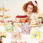 HASTHIP Paper Candy Bags for Party Favors with Ribbon Closure and Floral Teapot Design 12Pcs 3.35x3.35x4.13 in