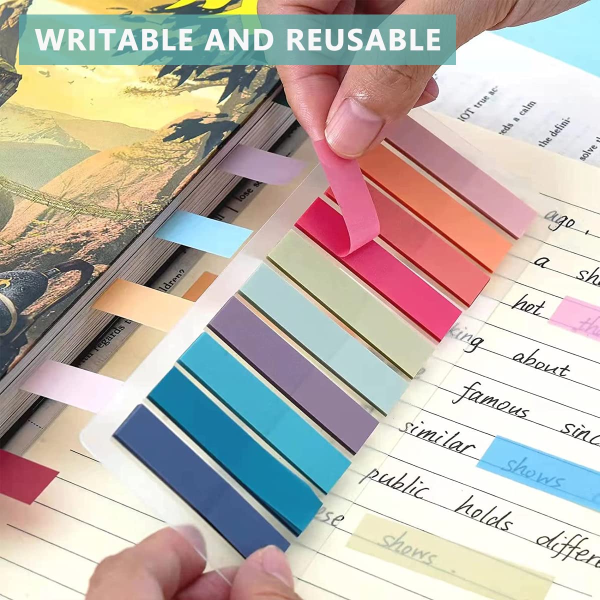 HASTHIP Sticky Tabs for Notebooks and Books featuring 2400 pcs PET Reusable Index Notes | 60 Morandi Colors