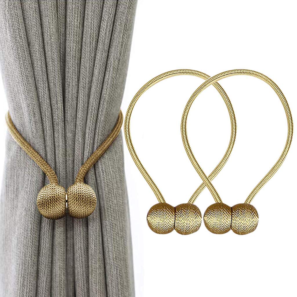 HASTHIP Curtain Tiebacks for Home and Office with Strong Magnetic Clip 16 in Rope | Gold