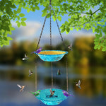HASTHIP Garden Hanging Bird Bath for Outdoor Use with 70CM Double Layer Bowls | Crystal Blue Decor