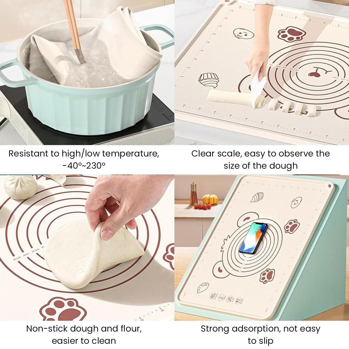 HASTHIP Silicone Baking Mat for Dough Rolling with Non Stick Surface and Measurement 19.6x15.7 in | Includes Scraper and Brush