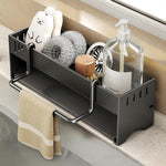 HASTHIP Metal Sponge Holder for Kitchen Sink with Water Guiding Panel & Towel Bar | 30.5x9.6x9 cm Stainless Steel Organizer