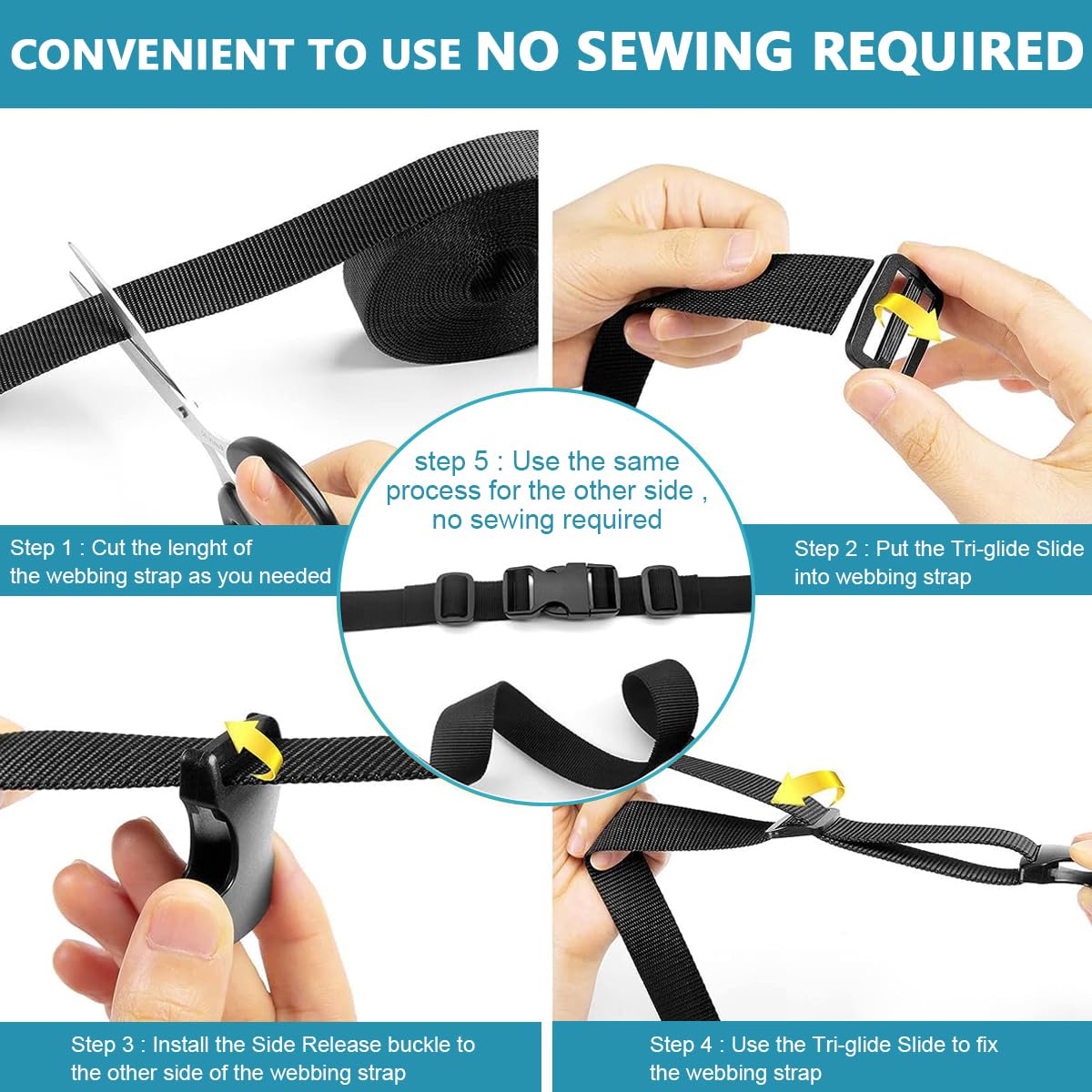 HASTHIP Buckle Strap Set for DIY Luggage and Backpack Repair with 6 Yards Nylon Webbing | Includes Metal D Rings and Quick Side Release Buckles