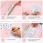 File Folder Ring Binder Notebook Set, A6 PU Leather Binder Clip with Envelopes, Budget Sheets, Label Stickers, 1 Ruler Stationery Supplies