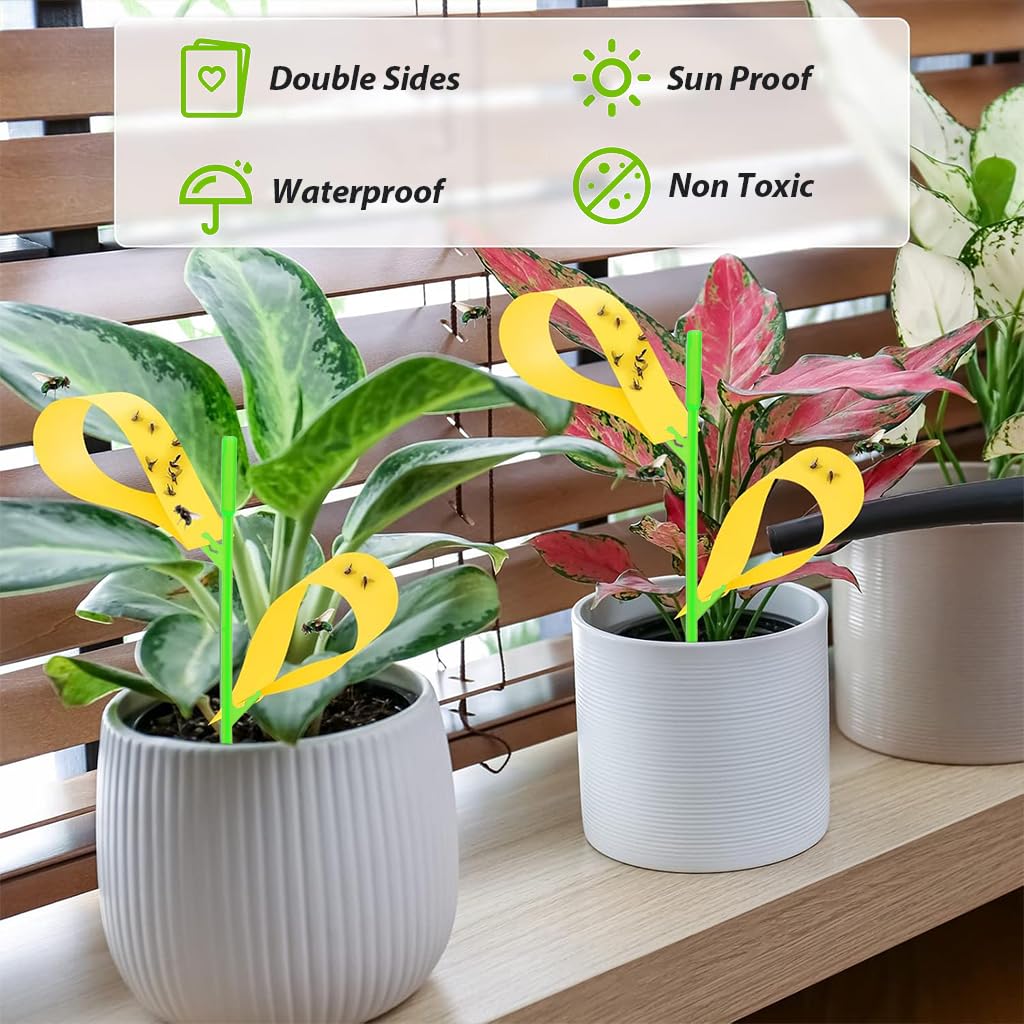 HASTHIP Sticky Bug Trap Strips for Planter Pots with Sticks 10 Count 3.3x3.3cm | Yellow Decorative Pest Control
