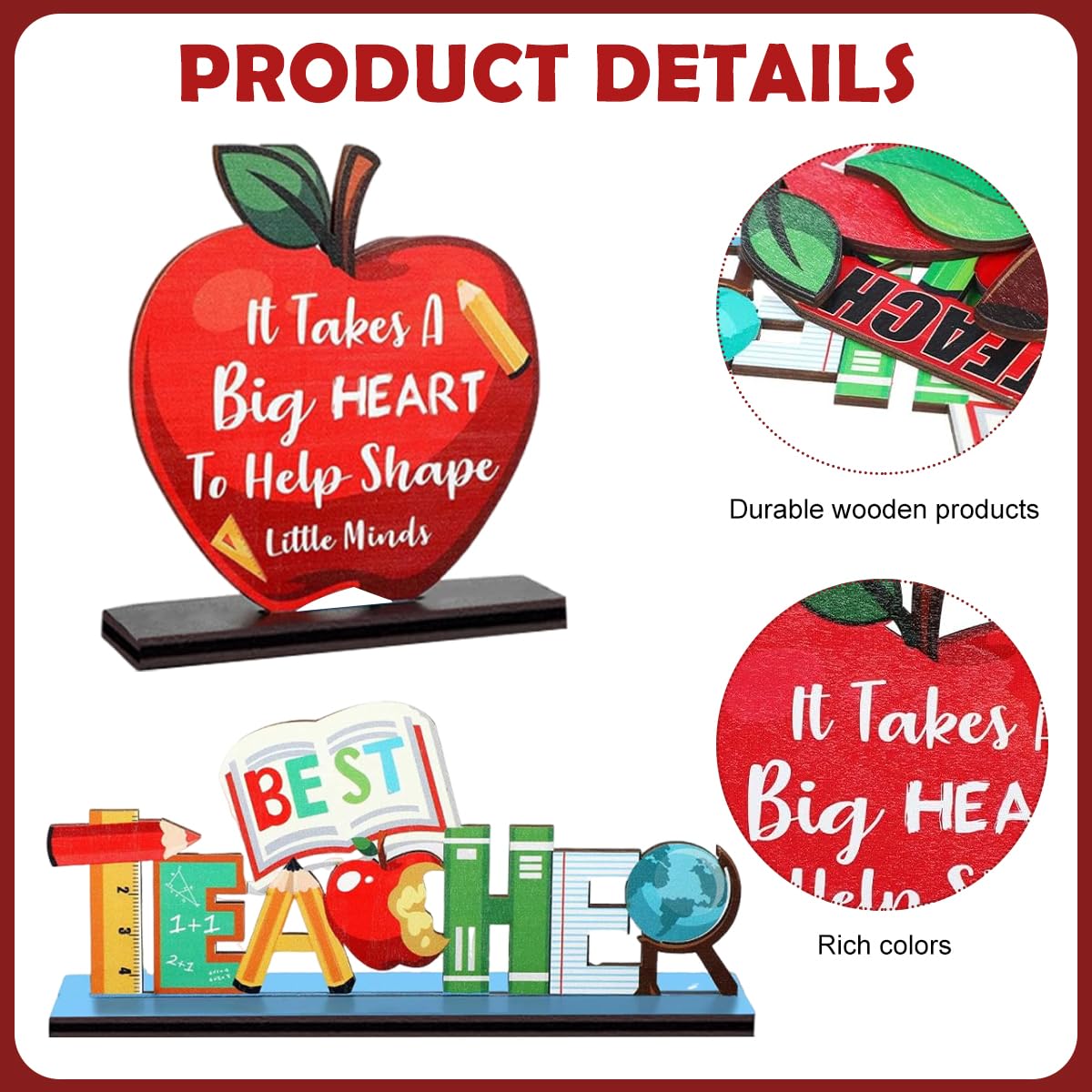 HASTHIP Teacher Appreciation Table Centerpieces for Desks and Classrooms 3 Pack Wooden Décor | Gift for Educators