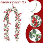 HASTHIP Christmas Berry Garland for Fireplace Mantel and Stair Decor with 5.7ft Vine | Frosted Red Berries and Green Holly Leaves
