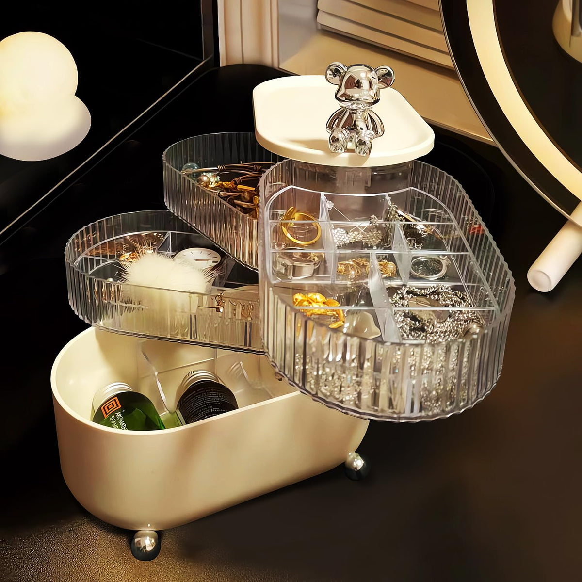 HASTHIP Jewellery Organiser 4 Tier Rotatable Acrylic Box for Accessories and Hair Ties | 2PCS