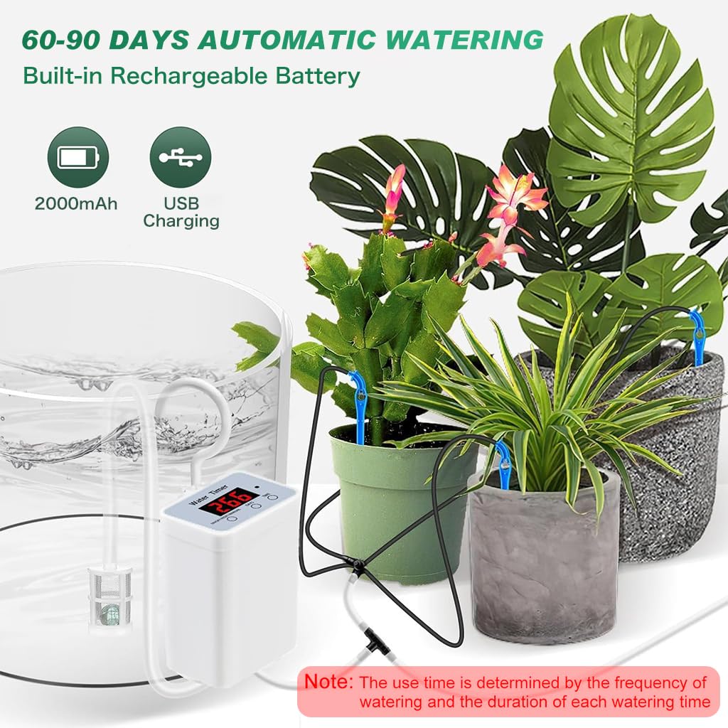 HASTHIP Auto Drip Irrigation System for Indoor Houseplants with Digital Water Timer | USB Rechargeable 12 Plant Self Watering Kit