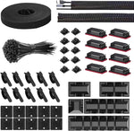 HASTHIP® Cable Management Kit |146Pcs Tidy for Home Office Under Desk- 100 Wire Organizer Ties, 5 Upgrade Silicone Holder, 2 Sleeve, 28 Adhesive Clips, 1 Roll Organiser Straps etc, Black