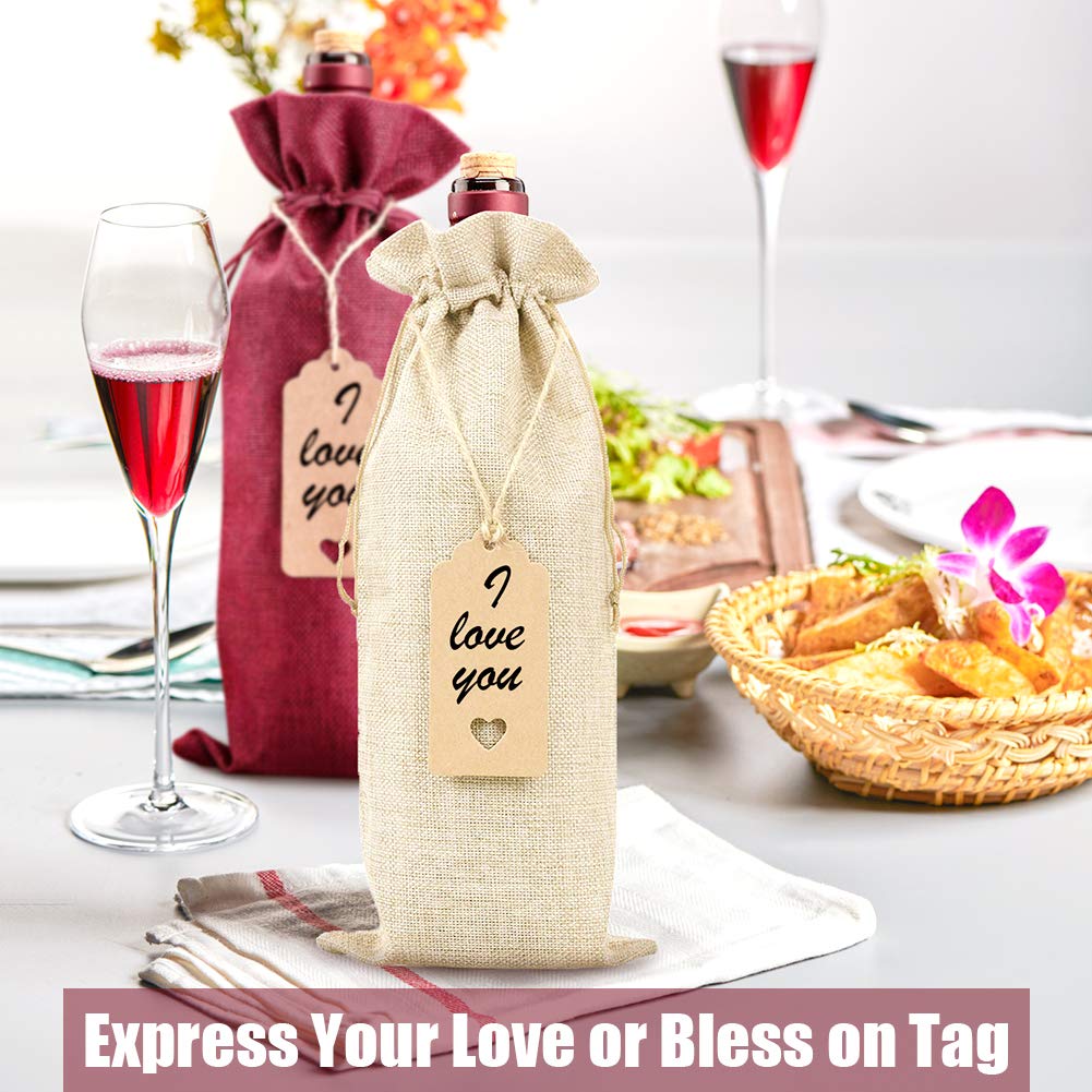 HASTHIP Wine Gift Bags for Birthday and Wedding with Drawstring & Tags | 12 Pcs 5.9 x 13.78 in Burlap