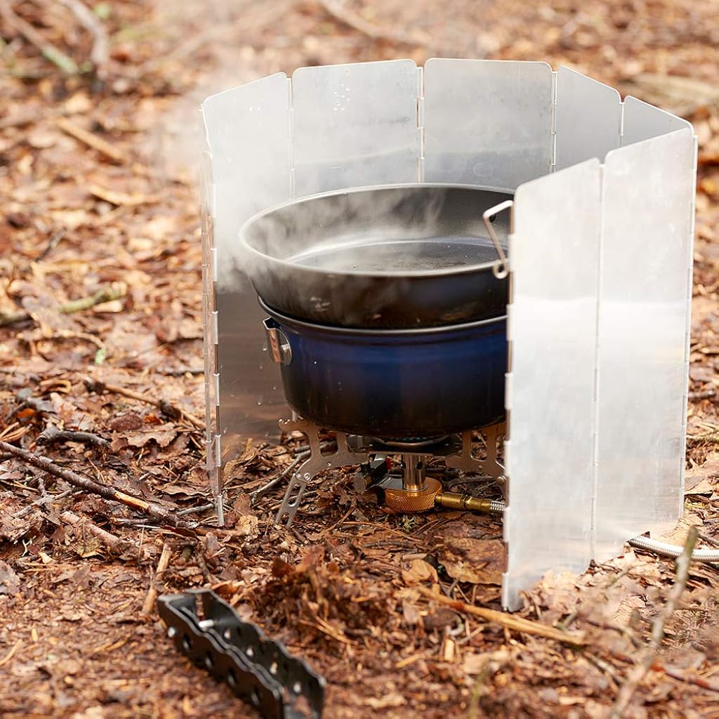HASTHIP® 84 * 24Cm Windshield For Camping Wood Stove With Nylon Drawstring Pouch,10 Plates Aluminum Folding Windproof Screen For Camping Stove Windpscreen Stand For Camping Stove, Camping Accessories