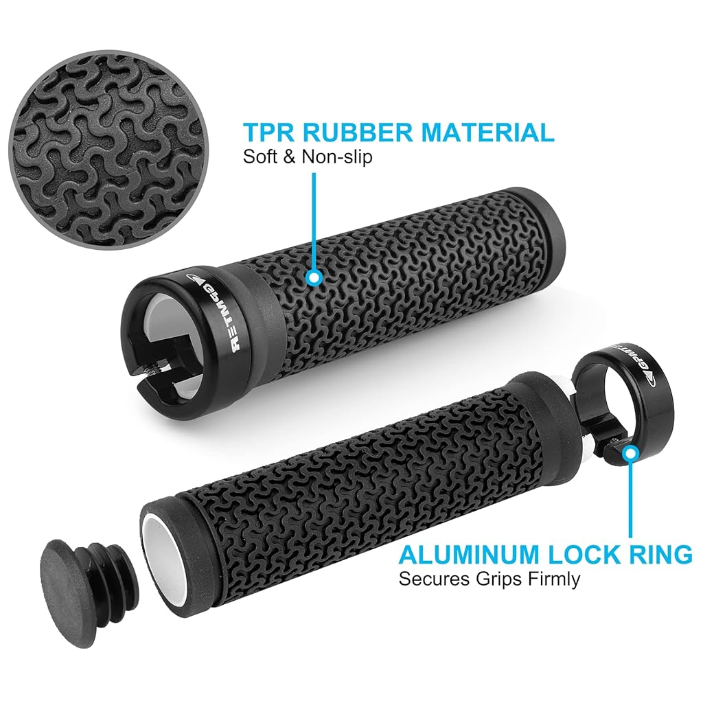 HASTHIP® Bike Handlebar Grips, Single Lock on Bicycle Handle Bar, for BMX, Mountain, MTB, Beach Cruiser, Scooter, Folding Bike, Soft Non-Slip-Rubber Hand Grip Comfortable Ergonomic-Black