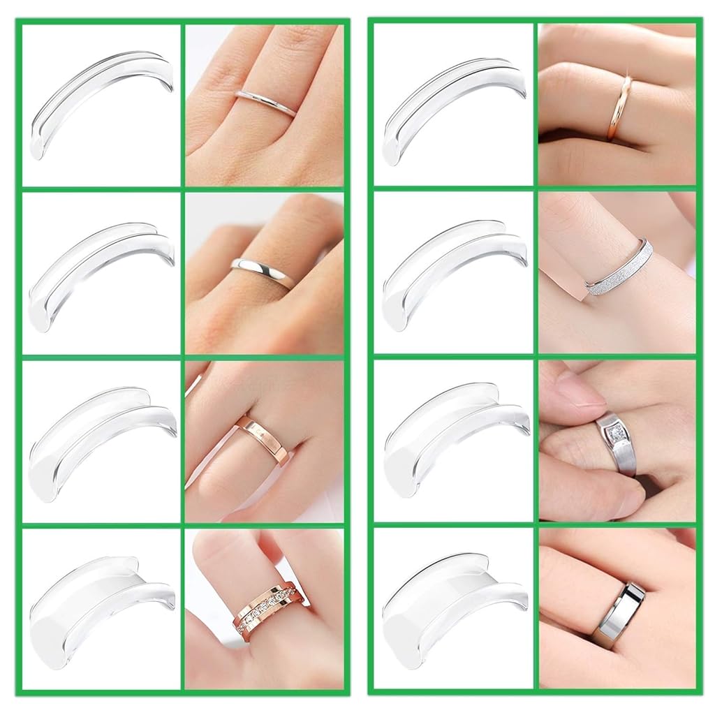HASTHIP® Ajustador Invisible de Tamaño de Anillo para Anillos Sueltos,Reductor Tamaño Unisex Silicona Transparente,8 Tamaños para Anillos 1-10 mm Ancho Ajuste Cómodo y Seguro