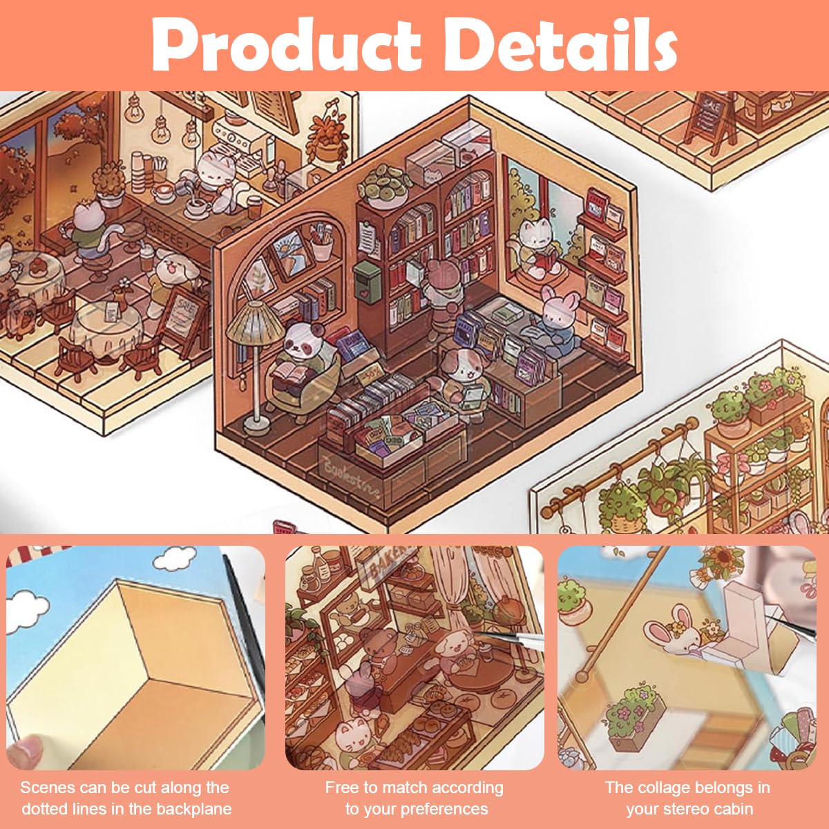 HASTHIP 3D House Stickers for DIY Scenes with Tweezer 8PCS PET Material | Fun for Kids and Adults