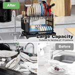 HASTHIP® Dish Drying Rack, Double Dish Drying Rack, Dish Drying Stand with Utensil Holder & Drainboard Tray & Cutting Board Holder, Large Capacity Dish Drainer Collapsible Rust-Resistant Dish Rack